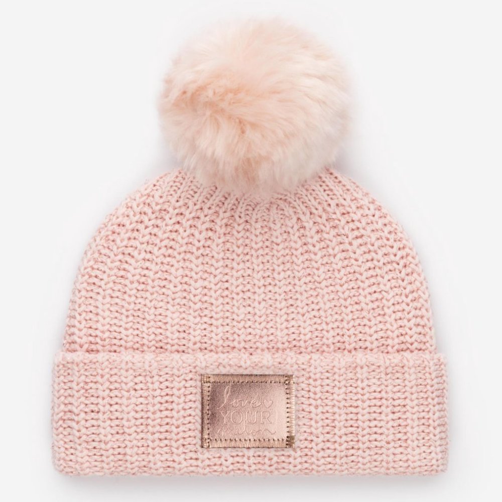 Love Your Melon Blush RoseGold Metallic Pom Beanie